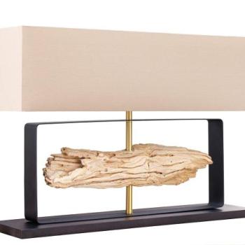 ROUSILIQUE bézs teakfa asztali lámpa kép