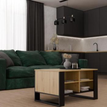 Shannan MIX 4P dohányzóasztal, 90x50x58 cm, tölgy-fekete kép