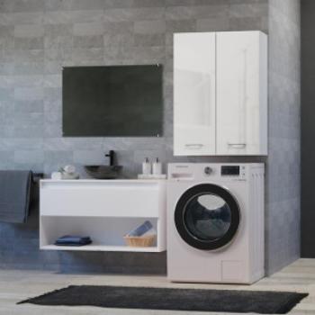 Thirassia Pola mini DD felső fürdőszoba szekrény, 64x90x30 cm, fényes fehér kép