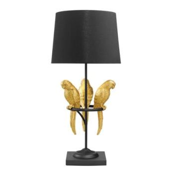 WILDLIFE arany polirezinnel asztali lámpa papagájokkal kép